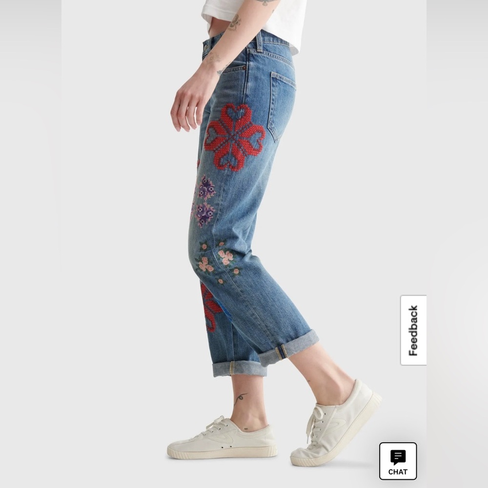 Lucky Brand mid-rise boy jeans with hearts flowers embroidery Valentines 6/28 - Picture 3 of 14